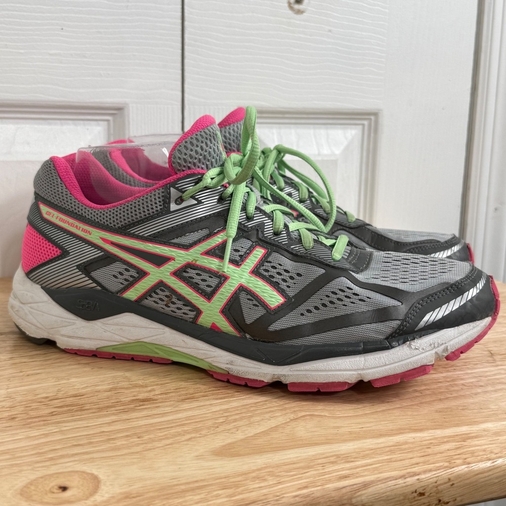 Asics Gel-Foundation 12 Size 10.5 Grey Pink Green Athleisure Running Shoes T5H5N